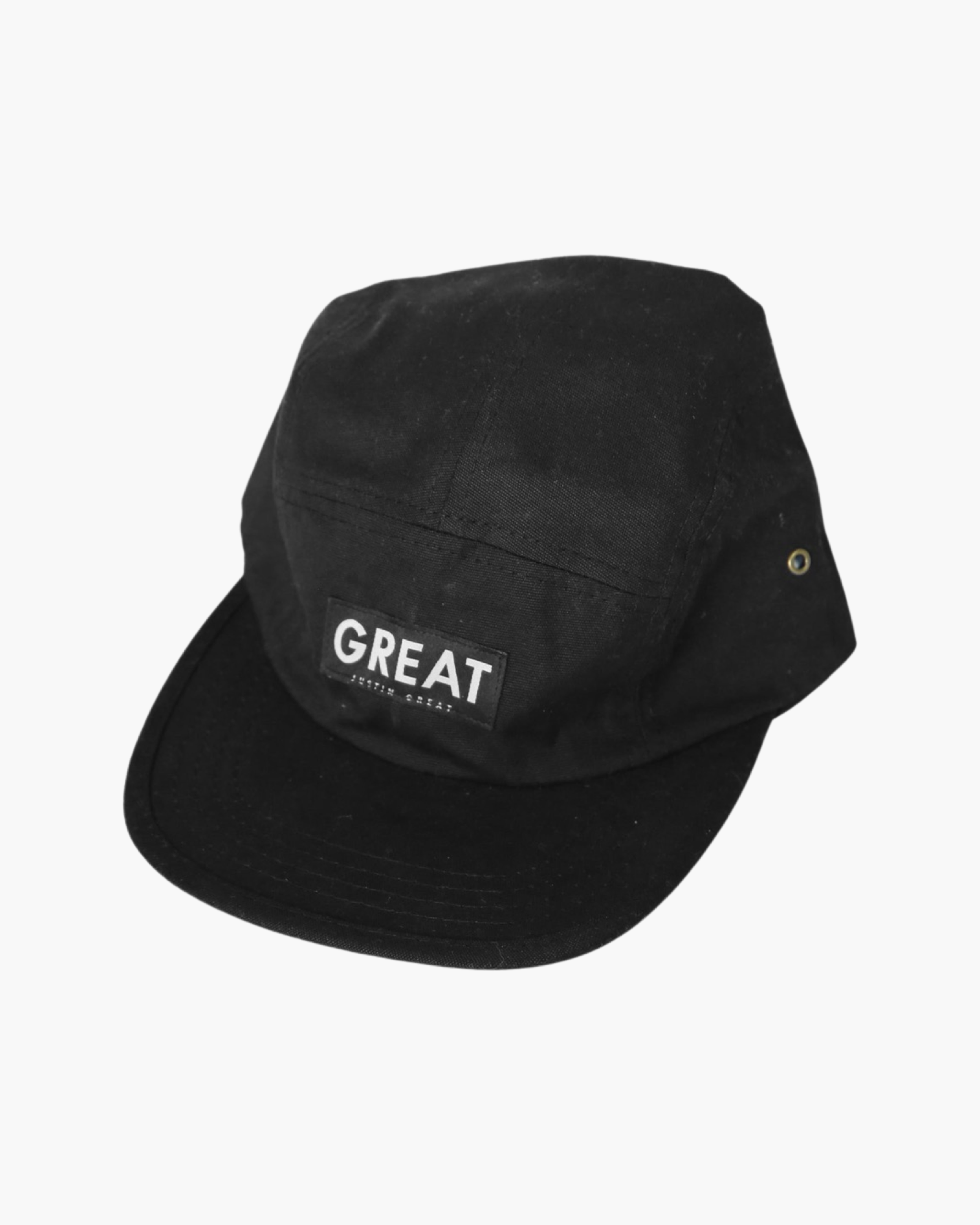 Canvas Five Panel Strapback Hat - Black