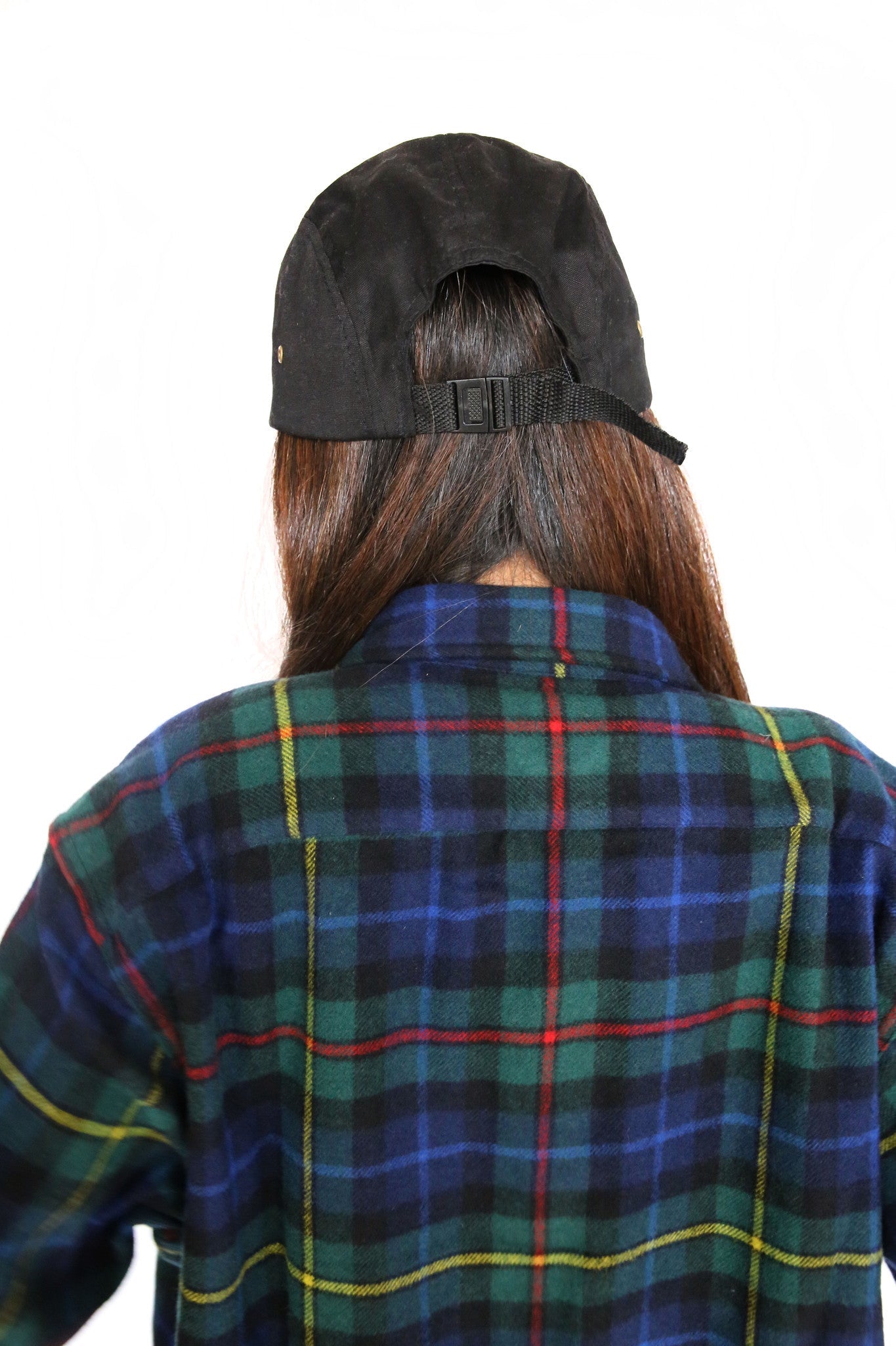 Canvas Five Panel Strapback Hat - Black