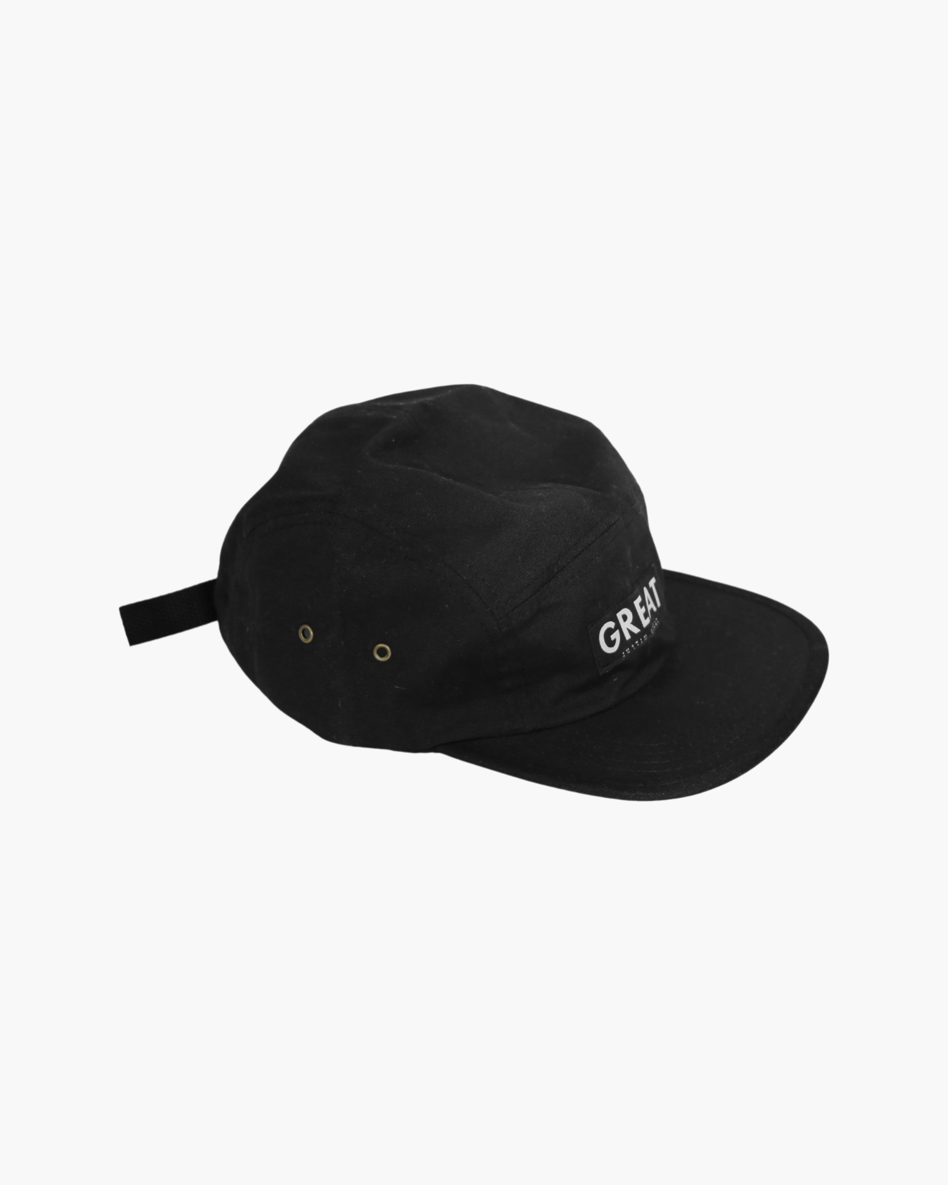 Canvas Five Panel Strapback Hat - Black